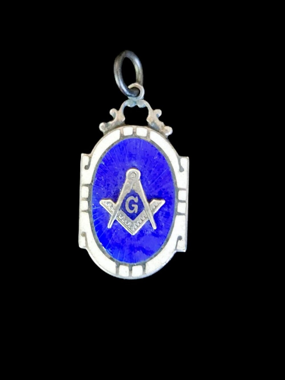 Vintage MCM Sterling Silver Blue Enamel Masonic Pendant Fob Charm by Allco 3.2g